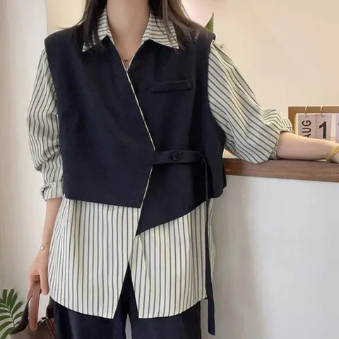 [블랙퀸] 넨토 패치워크 루즈핏 롱 블라우스 blk002168