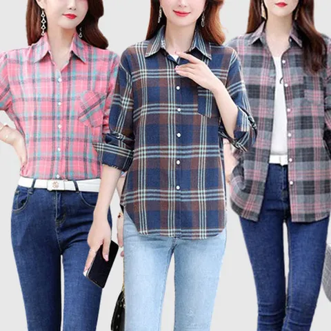 [로즈엘리]파스텔 체크남방 오버핏 빅사이즈 긴팔티셔츠 4컬러