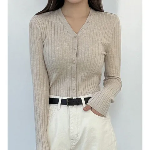 [MADE] 버튼 골지 슬림핏 여수 니트 가디건  (4color)