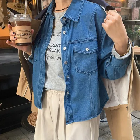 [안녕윤수야] 실버버튼 청셔츠