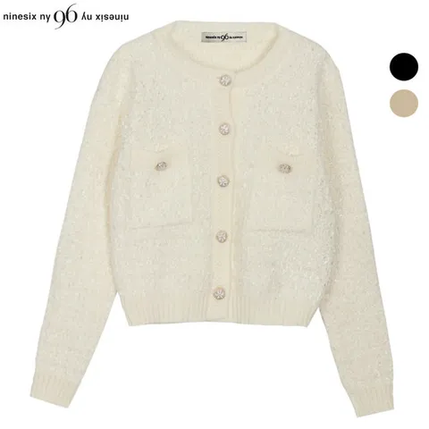 [ 롯데백화점 ][나인식스뉴욕] 트위드 짜임 꽃 버튼 니트 가디건 (NO9KG002M0)
