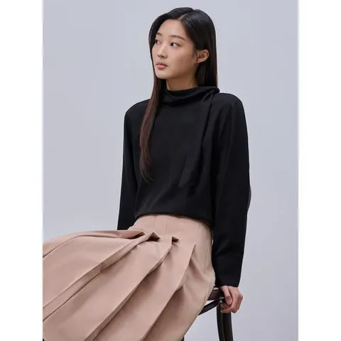 [빈폴레이디스] 하이넥 타이 투웨이 블라우스  블랙 (BF4964C525