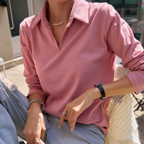 [나크21] (55~120)카라 브이넥 롱 티셔츠 KO43-T-08