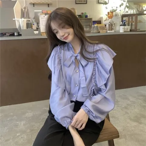 [페리엠]프릴 여신무드 리본 퍼프소매 멜로빈블라우스