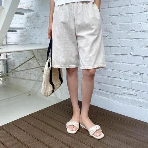 여성 베이직 허리밴딩 린넨 코튼 바이오 반바지