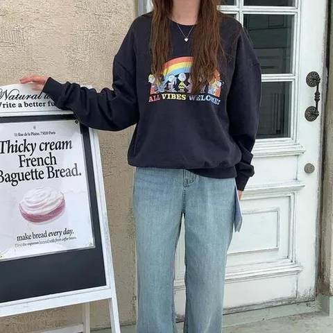 온트니 프린팅 스누피 라운드넥 무지개 맨투맨