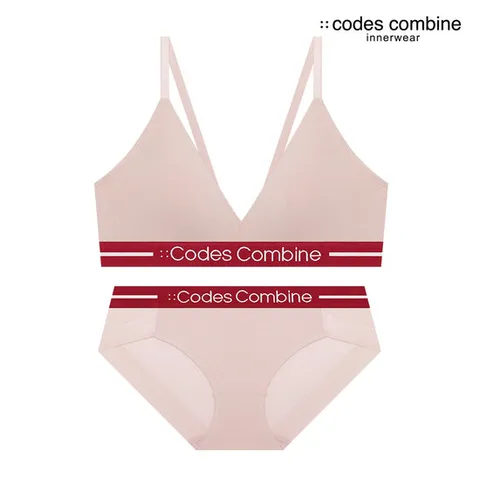 코튼 트라이앵글 패드고정 브라렛 팬티세트_베이비핑크