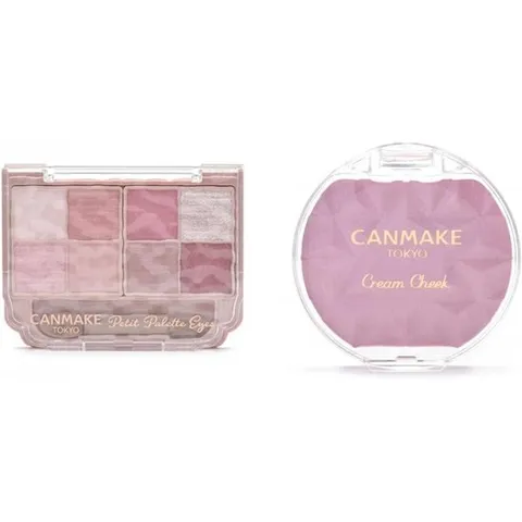 [세트 구매] 캔메이크 쁘띠 팔레트 아이즈 03 미뇽 리본 2.0g 아이섀도우 팔레트 위드 팁 핑크+ 캔메이크 크림 치크 (펄 타입) P05 페일 라일락 4.0g 하이글로스 핑크 라벤