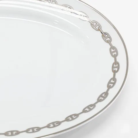 에르메스 H 데코 화이트 디저트 플러이팅 접시 P004127P