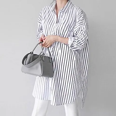 [44-88] 허벅지 소멸 여성 베이직 카라 롱 긴팔 셔츠