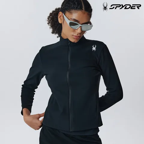 [스파이더] 여성 에센셜 스탠드 넥 트리코트 셋업 집업 SPIFCNFT171WBLK