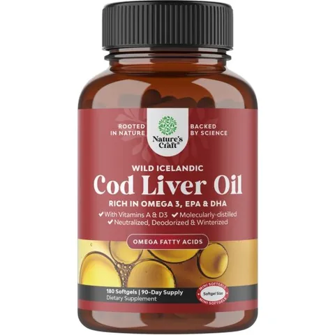 네이쳐스 크래프트 와일드 아이슬란드 대구 간유 - 오메가 지방산 -- 180 소프트젤