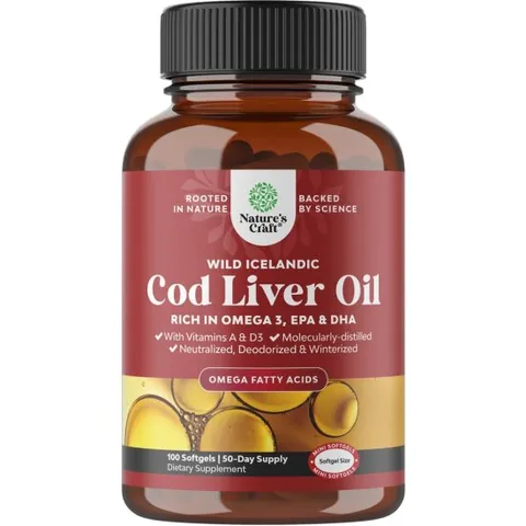 네이쳐스 크래프트 와일드 아이슬란드 대구 간유 - 오메가 지방산 -- 100 소프트젤