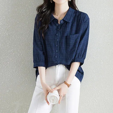 [블랙퀸] 렌 링클 루즈핏 7부 블라우스 blk002291