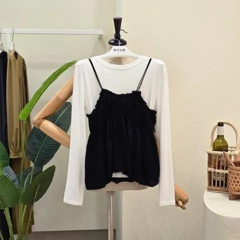 [포커스]FF4I9ST5943_셔링 뷔스티에 티셔츠 세트