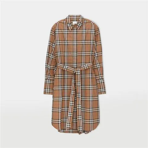 버버리 IVERY 체크 벨티드 여성 셔츠 원피스 80843091