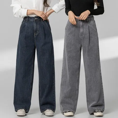 [지기핏] 3단 기장 와이드 핀턱 데님 팬츠 S~2XL