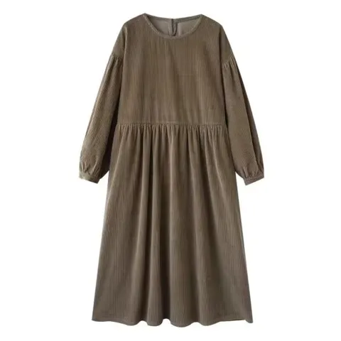 [렐라웨어] 코듀로이 루즈핏 라운드넥 원피스