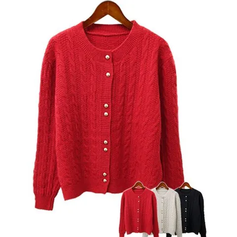 [하얀비]WR5085 가을인기 레드가디건/꽈배기니트/진주가디건/미시/백화점여성가디건