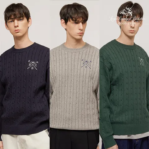 RCB폴로클럽 남성 자수로고 케이블 크루넥 니트 4color
