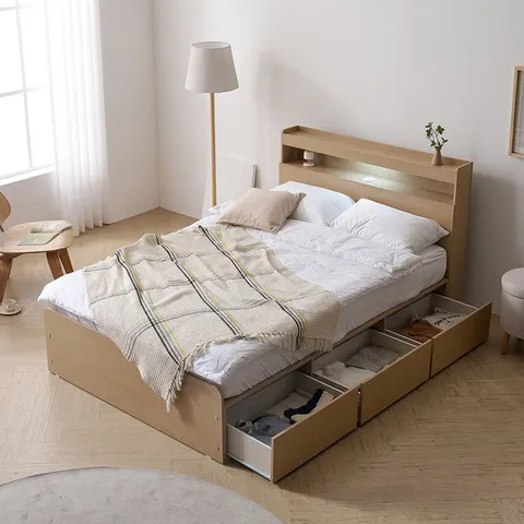 마르체 리움 LED통서랍 더블 수납침대+독립40T매트리스 BKC800C (착불)