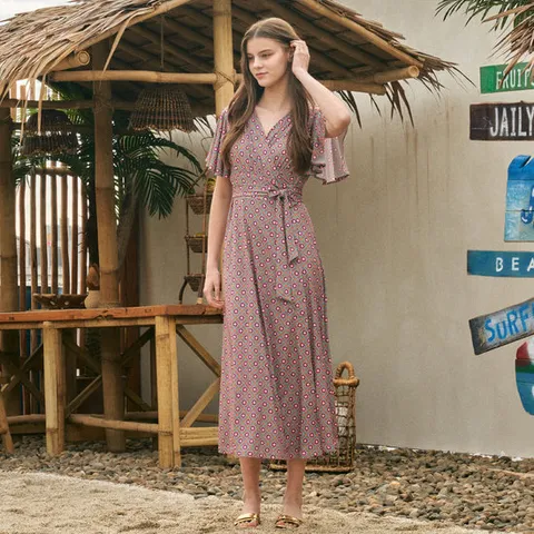 Lipbbam 바이립밤 크레오라 바하마 프릴 플레어 롱 랩 원피스