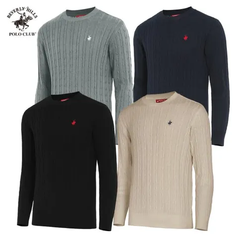 [비버리힐즈폴로클럽] 남여 자수 케이블 라운드 긴팔 니트티셔츠