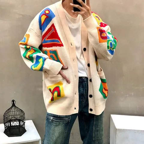 맨스토리 / 박스 퍼즐 조각 레터링 남자 봄 가디건