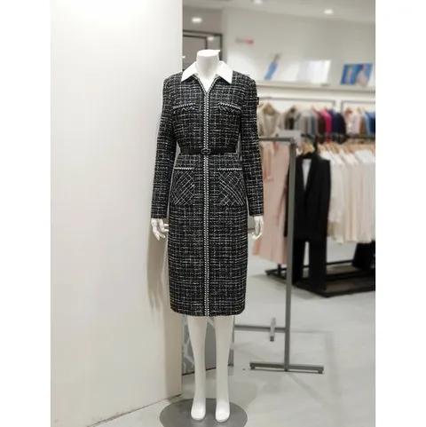 [KL] 배색 칼라넥 H 라인 트위드원피스 KWOPOK0100