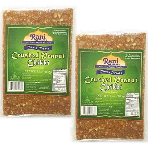 라니 브랜드 정품 인도 제품 라니 크러시드 피넛 치키 (브리틀 캔디) 100g (3.5oz) x 2개 팩 ~ 올 내추럴  식물성  무색소  글루텐 프렌들리  인도산