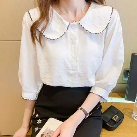 여성 여름 반팔 카라 하객 예쁜 블라우스 흰색 화이트