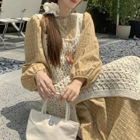 [아리엘스타일]체크원피스+펀칭 뷔스티에 비에론원피스세트