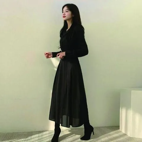 [키린] 여성 A라인 슬림 세미정장 롱 하객 원피스