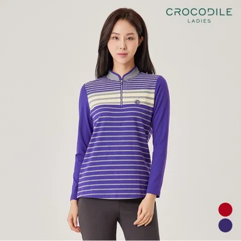 [크로커다일레이디] 하프집업스트라이프티셔츠_CLBWTS214