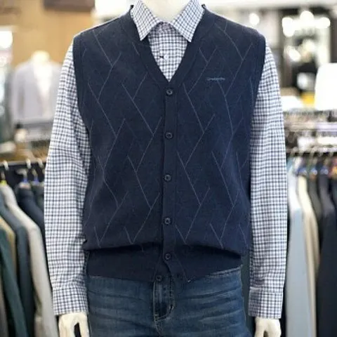 [크로커다일남성]간절기 패턴 포인트 오픈 니트 베스트 조끼 ARA