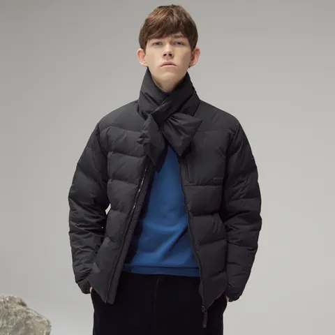 스케쳐스 남성 헝가리 허그다운 + 머플러세트(블랙)