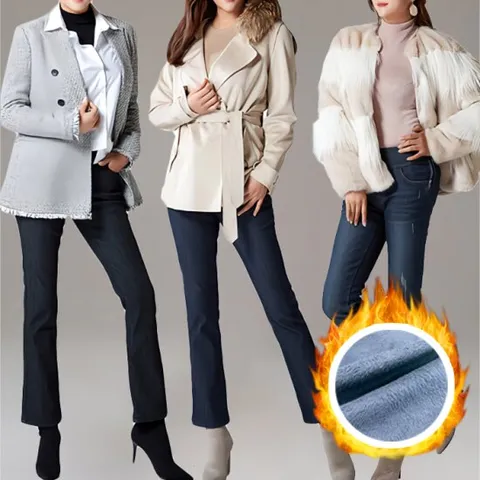 elfren 여성 보아퍼 기모 데님 청바지 스판 팬츠 3종 1세트