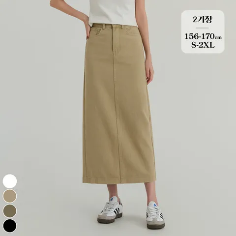 포레스트핏 (찐코튼6탄) 뒷밴딩 H라인 롱 코튼 스커트 2기장