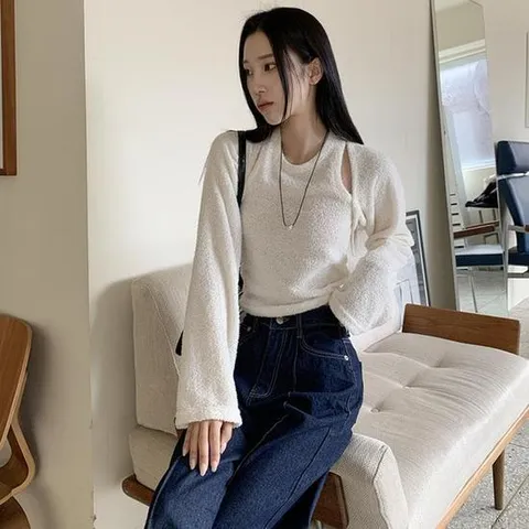 나시 단추 테리 가디건 볼레로 세트 루나비