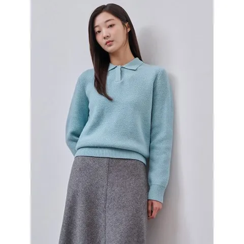 [빈폴레이디스] 울 와플 조직 T칼라 풀오버  민트 (BF4951C05L)