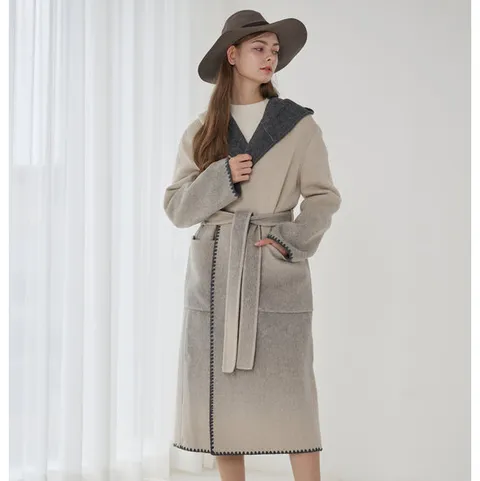 포우 그라데이션 롱 후드코트