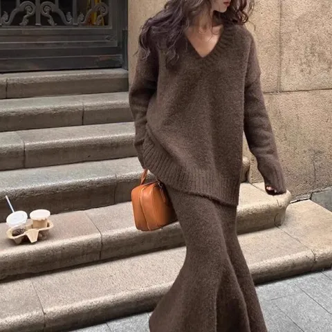 [페리엠]니트 스웨터+스커트 가을 겨울 코지타르투피스