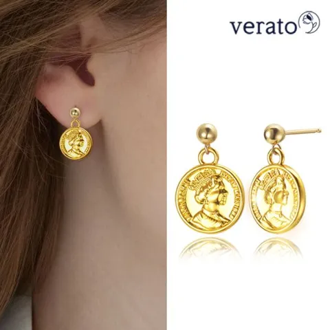 베라토 24K 순금 엘리자베스 코인 귀걸이