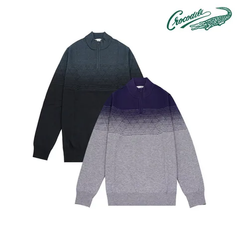 [크로커다일] 그라데이션 아가일 하프 집업 니트 CDAAAKR3318