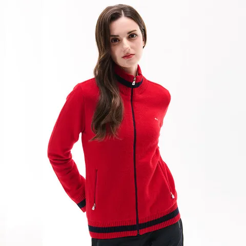 루이까스텔 여성 배색라인 방풍 풀집업 컬러 울 스웨터