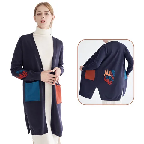 [할리마리]포켓배색롱니트가디건