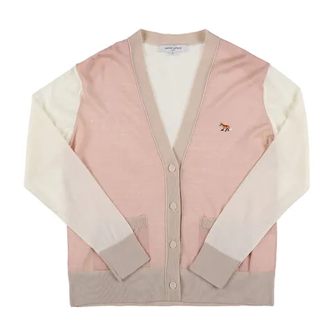 메종키츠네 MW00505KT1036 P628 바이컬러 브이넥 여성 가디건