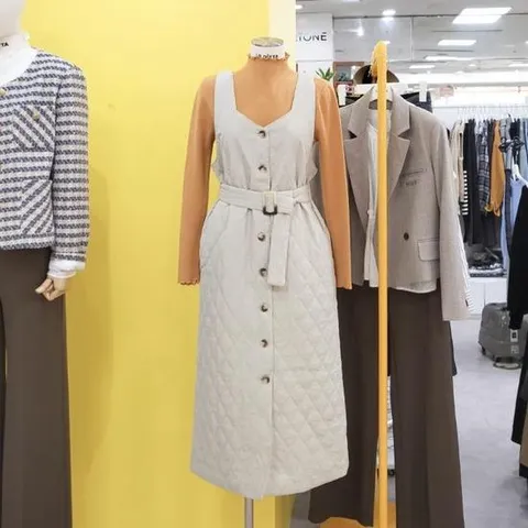 르피타 DP01 버튼형 뷔스티에 퀼팅 원피스 L244UOPA04