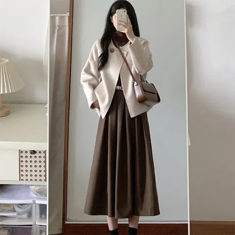 [아리엘스타일]캐주얼자켓+플리츠롱스커트 모린즈투피스