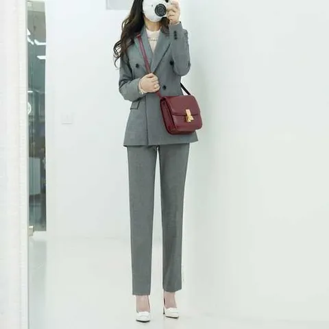 스타일라떼 / 고방 체크 바지정장세트 테일러드 자켓 스판 슬랙스 투피스 셋업수트